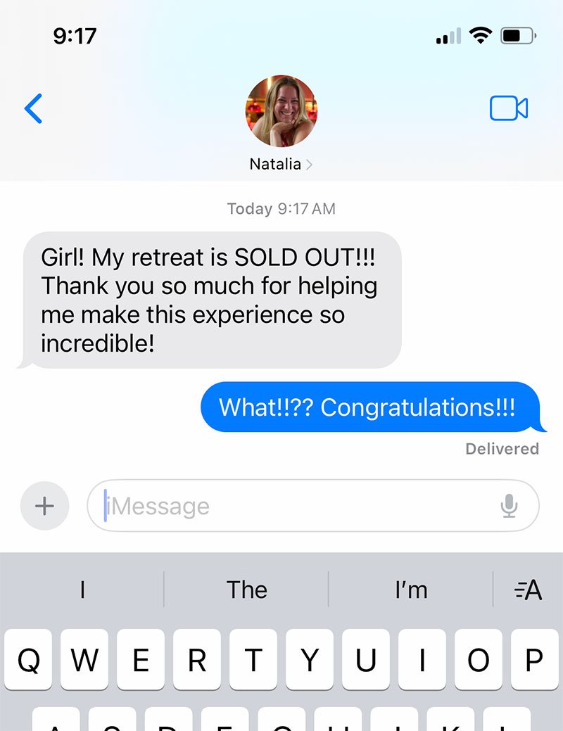 A text messaging saying the retreat sold out