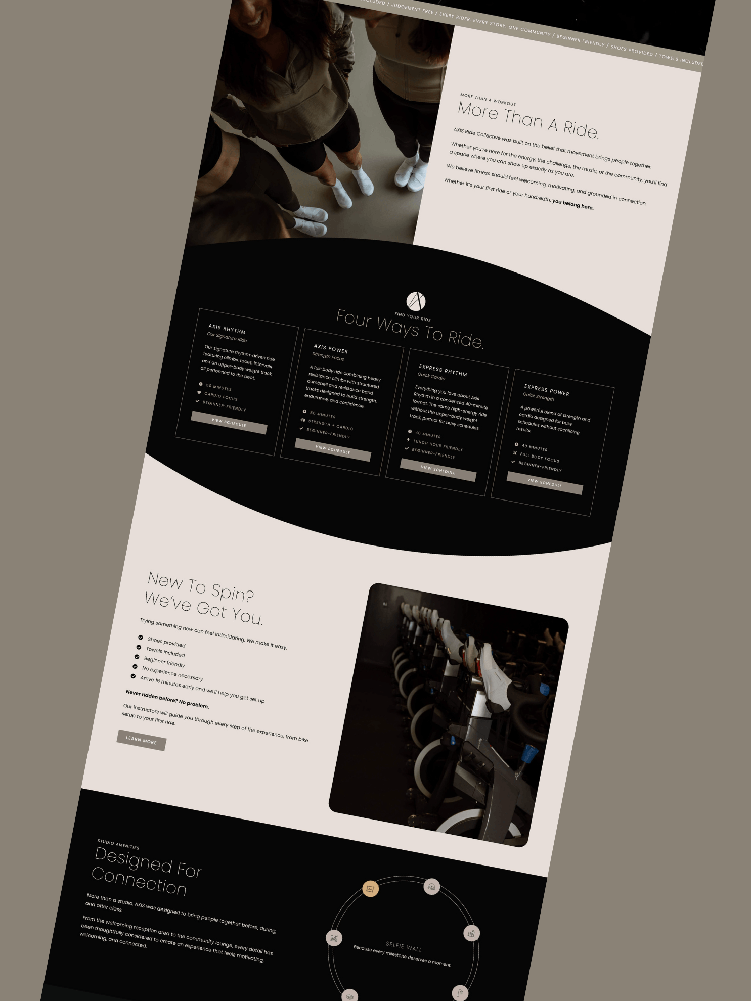 Homepage of the custom WordPress website designed for AXIS Ride Collective