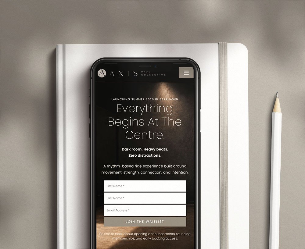 Coming Soon landing page designed for AXIS Ride Collective to collect email subscribers before launch
